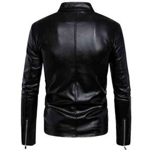 Veste en cuir de haute qualité en peau d'agneau véritable usine directe grande taille veste en cuir à fermeture éclair à la mode pour hommes manteaux en cuir - Product Image 4