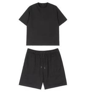 Conjunto Casual de Verano para Hombre de Dos Piezas, Corte Holgado, Tejido Transpirable de Spandex/Poliéster, Camiseta con Patrón Liso y Pantalones Cortos, 320 Gramos - Product Image 6