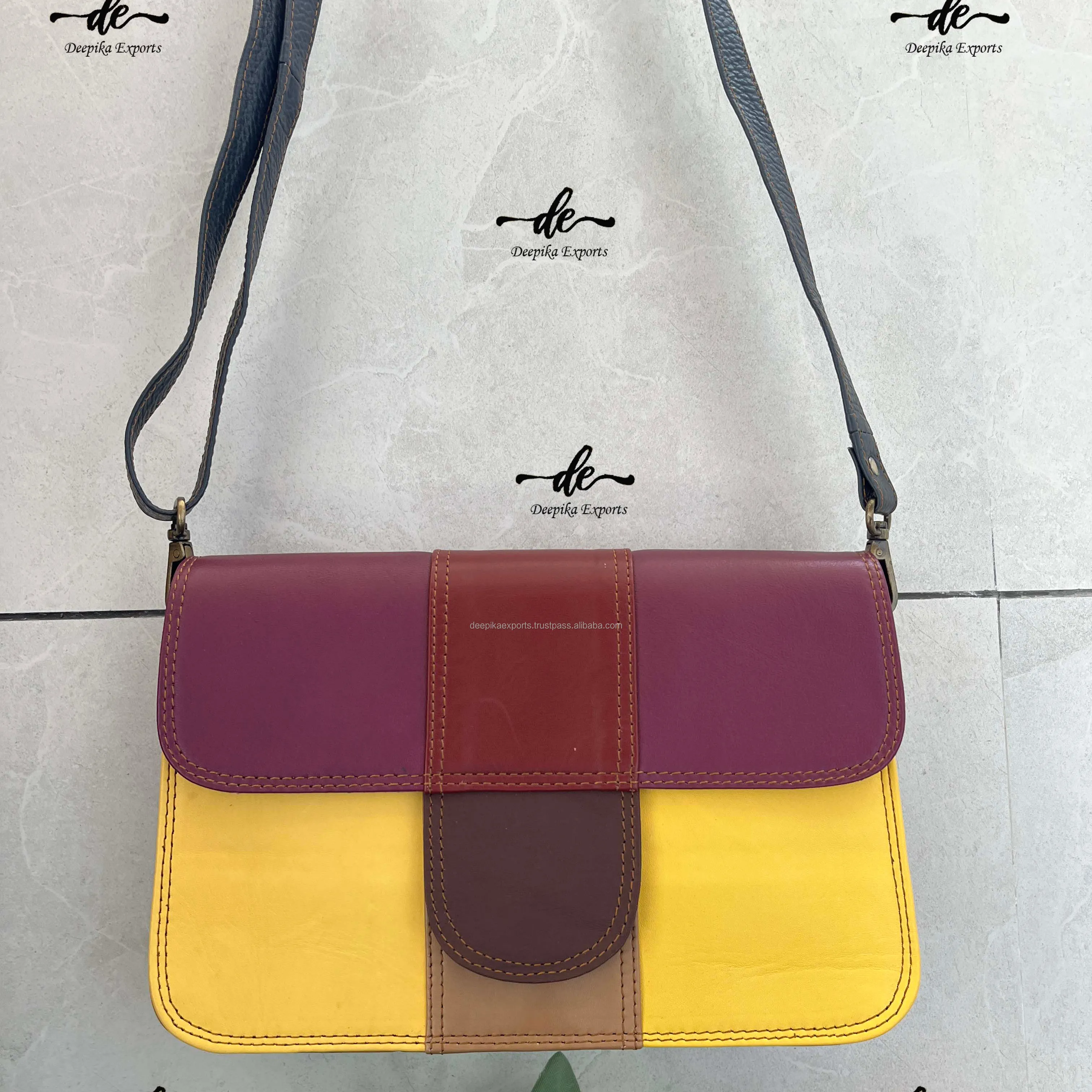 Nouveau sac à bandoulière en cuir recyclé pour femmes occidentales, sac à bandoulière multicolore