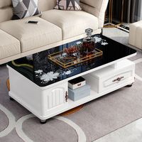 Lemari TV Modern yang Dapat Ditarik dengan Kaca Tempered dan Anyaman Eceng Gondok, Meja Konsol Media Kayu untuk Perabot Ruang Tamu