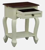 Table de chevet moderne en bois de manguier massif et chêne indien avec tiroir de rangement, finition vieillie, meuble de chambre à coucher, modèle IOD137