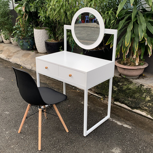 Modern White <b>Dressing</b> <b>Table</b> with LED Lighted Round <b>Mirror</b> and 2 Drawers Iron Legs BTD68019 Makeup <b>Vanity</b> for Hotels - Product Image 5