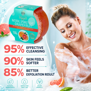 Grapefruit Natural <b>Soap</b> with Sponge Gentle Exfoliating Body <b>Soap</b> with Aloe Calendula Green Tea Aronia Peppermint Extracts SLS - Product Image 3