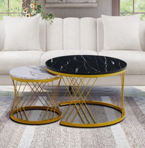 Mesa anidada superior de mármol Hexagonal, último estilo, marco dorado, mesa de centro de Metal, muebles de sala de estar, decoración del hogar - Product Image 6