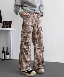 Vintage Hombres Recubierto Slim Fit Camo Flare Pantalones High Street Jeans de cintura media con múltiples bolsillos - Product Image 5