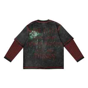 Top qualité 100% coton grande taille Streetwear personnalisé imprimé 220 graphique Double couche à manches longues t-shirt hommes à vendre - Product Image 4