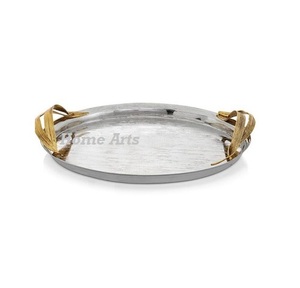 Bandeja de café y té de aluminio martillado con bandeja para servir alimentos de color plateado de la más alta calidad al precio más barato - Product Image 4