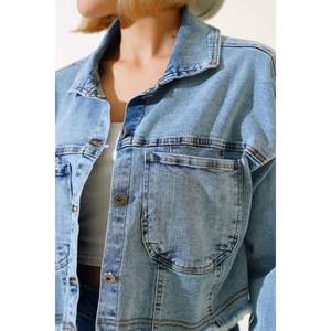 Veste en jean courte décontractée à glands bleu moyen brodé bouton technique lavée ample imprimé en 3D Streetwear été automne - Product Image 3
