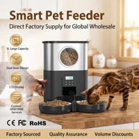 Distributeur automatique de nourriture pour animaux de compagnie 5L à double bol avec affichage LCD, en acier inoxydable, vente en gros, directement de l'usine