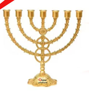 Soporte de vela de Menorah con acabado dorado de 9 ramas religiosas para el Templo del hogar - Product Image 3