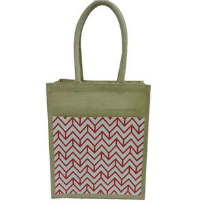 <b>Ladies</b> Eco Friendly and Pocket Friendly Jute <b>Shopping</b> <b>Bag</b> with External Pocket with Red Motif Silk Screen Print - Product Image 1