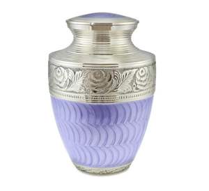 โกศบรรจุอัฐิโลหะสีม่วงลาเวนเดอร์ ลายดอกไม้สลักแบบโมเดิร์น ทำด้วยมือจากอะลูมิเนียม ความจุ 3-4 ลิตร รูปทรงกระบอก ปรับแต่งได้ - Product Image 1