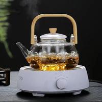 Théière en verre borosilicaté résistant à la chaleur bouilloire fleur service à thé poignée en bambou