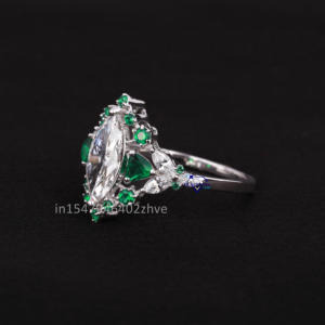 Bague solitaire en or blanc 14kt de créateur avec des bijoux de clarté VVS de pierre précieuse marquise de laboratoire - Product Image 2