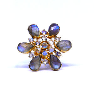 Anillo clásico de Plata de Ley 925 para mujer, piedra preciosa de labradorita Vermeil de oro, joyería de inspiración cristiana a la moda - Product Image 1