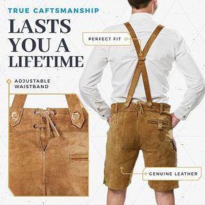 Golden Weather Unisex Traditional Bavarian Lederhosen Embroidery Mid Waist Suspenders Short Pants Casual Spring Wear - Product Image 4