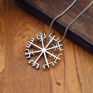 Bohème mythologie nordique bijoux laiton argent-fini protection nordique amulette Vegvisir Viking boussole pendentif - Product Image 3