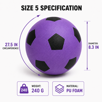 Ballon de football silencieux en mousse PU, taille 5, surface rainurée, toucher doux, faible bruit, logo personnalisé, emballage couleur, directement de l'usine