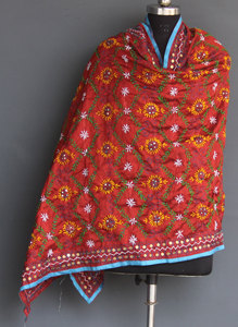 ห่อ Phulkari dupatta แบบดั้งเดิมปักด้วยมือลายดอกไม้ปากีสถานผ้าฝ้าย maysori ของที่ระลึกงานแต่งงานการสวมใส่ปาร์ตี้ห่อไก่คาริ - Product Image 5