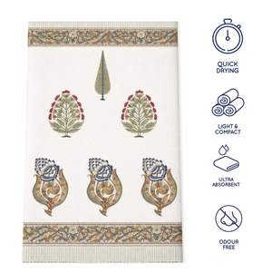 Jaipuri Pigment Printed Floral Waffle Cotton <b>Hand</b> <b>Towel</b> Super Soft Quick-Dry Non Toxic Dyes Eco Friendly Indian Artisan Crafted - Product Image 4