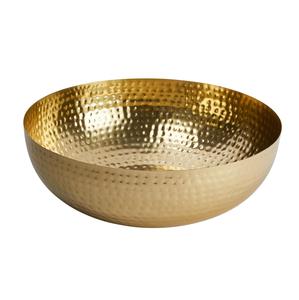 Proveedor a granel hecho a mano Industrial 14 pulgadas cuenco de latón martillado acabado dorado decorativo hogar vajilla Diwali en caja logotipo personalizado - Product Image 1