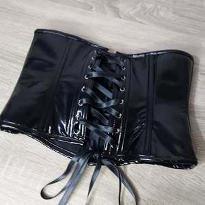 Black Thin Breathable PU Leather <b>Underbust</b> <b>Corset</b> Steel Boning Lace Back for Waist Training Gothic Steampunk Fashion Clubwear - Product Image 4