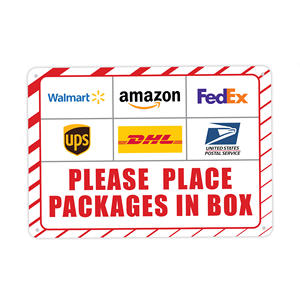 Señal de entrega de paquete rojo de alta calidad, pegatina de aluminio | Diseño industrial | Rectángulo | 10x7 | Resistente a la decoloración | Comercial - Product Image 1