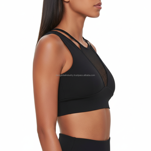 เสื้อชั้นในกีฬาผู้หญิงแบบตาข่ายระบายอากาศ ซัพพอร์ตสูง คอวี เซ็กซี่ รับสกรีนโลโก้ เสื้อโยคะสำหรับฤดูร้อน - Product Image 3