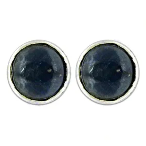 925 <b>Silver</b> <b>Stud</b> Earrings with Dark Blue Sapphire Bezel Setting Classic Style Unisex Everyday Wear - Product Image 3
