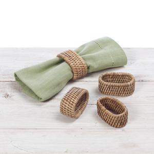 Lot de 4 ronds de serviette en rotin blanchi faits à la main, accessoire de vaisselle ovale en vrac pour les fêtes - Product Image 3