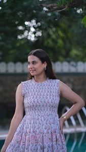 Maxi vestido de estilo tradicional de alta calidad para mujer, estampado Floral, estampado de bloques, abrigo de lino, algodón, informal, Midi Fit, corto acampanado - Product Image 4