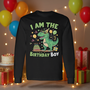 Maglietta a Maniche Lunghe per Bambini con T-Rex Dinosauro e Famiglia, Prodotto Promozionale per Compleanno - Product Image 3