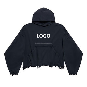 Sweat à capuche personnalisé pour hommes 100% coton délavé à l'acide Distressed Streetwear surdimensionné à capuche avec logo sur le devant - Product Image 6