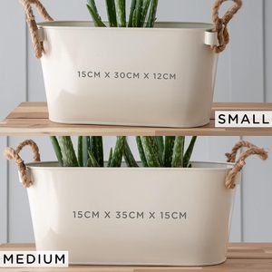 Indoor & Outdoor Decorative Galvanized <b>Planters</b> <b>White</b> Wash Oval Shape Handmade Metal Flower <b>Planters</b> With Rope Handle - Product Image 2