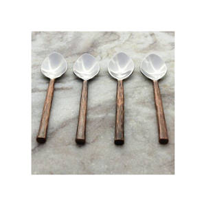 Ensemble de 4 cuillères à Dessert de meilleure qualité avec cuillère à dîner en acier inoxydable poli avec poignée en cuivre Antique pour Restaurant - Product Image 1