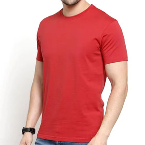 Premium Plain Red Color Venta al por mayor Tarifa 100% Algodón Hecho Cómodo y ajuste Tamaño Color sólido Essential Cuello redondo Camisetas para hombres - Product Image 2