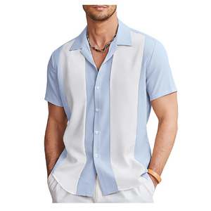 Camisa Hawaiana de verano para hombre Camisas cárdigan informales de manga corta para hombre con estampado de rayas Hawaii Beach camisas para hombre - Product Image 1