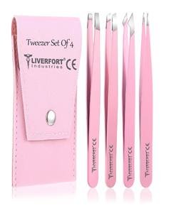 Best Selling <b>Tweezers</b> Set of 4 for Facial <b>Hair</b> Chin <b>Hair</b> and Eyebrows Plucker with Mirror Case STAINLESS STEEL Eyelash <b>Tweezers</b> - Product Image 5