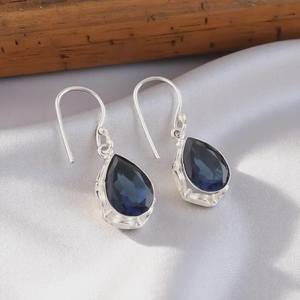 Boucles d'oreilles en topaze bleue de Londres, pierres précieuses, argent sterling 925 plaqué or, bijoux faits à la main, cadeau d'anniversaire et de célébration pour femmes - Product Image 2