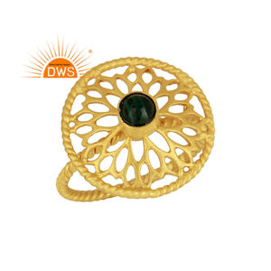 Meilleure vente bague empilable en argent sterling plaqué or 18 carats avec pierres précieuses naturelles en malachite Demi bijoux fins pour femme cadeau pour elle - Product Image 1