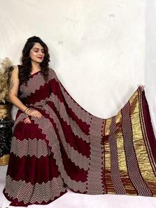 Nuevo Sari de Seda Gajji con Estampado a Mano, Elegante Pallu de Jari Chex, Sari Pesado de Estilo Lagdi, Sari de Seda Gajji Pura - Product Image 2