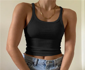 Débardeurs de fitness courts à compression sans manches d'été pour femmes avec décoration en dentelle Design côtelé confortable - Product Image 3