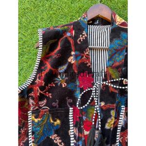 Chaqueta Reversible acolchada de terciopelo Floral de algodón para mujer, chaleco bohemio Hippie sin mangas, chaleco técnico teñido liso, chaleco de invierno Unisex - Product Image 2