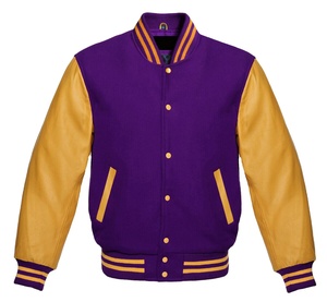 Men's <b>Winter</b> Waterproof & Windproof Wool Body Yellow <b>Leather</b> Sleeve Button-Up Varsity <b>Jacket</b> Custom Embroidery Patches Unisex - Product Image 1