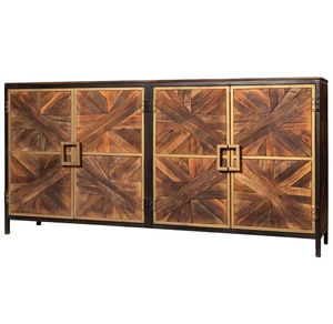 ตู้ข้างโซฟาสไตล์อินดัสเทรียลยุคกลาง ทำจากไม้รีไซเคิล ลายวอลนัทเผา ประตูแบบเมทริกซ์ ไม้มะม่วง สีดำทอง สำหรับห้องนั่งเล่น - Product Image 3