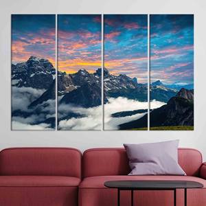 Impresión en lienzo de elegante puesta de sol: arte de pared con paisaje de montaña, juego de 4 lienzos - Product Image 1