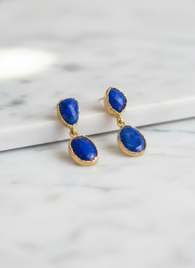 Boucles d'oreilles pendantes en argent sterling 925 plaqué or 18 carats, lapis-lazuli naturel, fabrication artisanale |   Boucles d'oreilles de luxe pour femmes pour les fêtes de mariage - Product Image 4