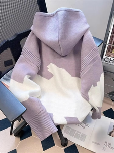 เสื้อฮู้ดเปิดไหล่สำหรับผู้หญิงเสื้อสเวตเตอร์สองชิ้นมีฮู้ดทรงหลวมโอเวอร์ไซส์เสื้อสเวตเตอร์ผู้หญิง - Product Image 2