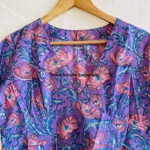 Hermoso Vestido Estampado Floral en Bloques de Algodón, Vestido para Uso Casual, Vestido Estampado a Mano - Product Image 5