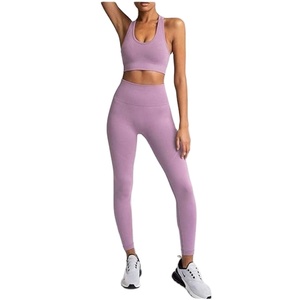 Conjunto de yoga con estampado de legging para mujer, ropa deportiva scrunched de nylon Spandex azul de alta calidad - Product Image 1